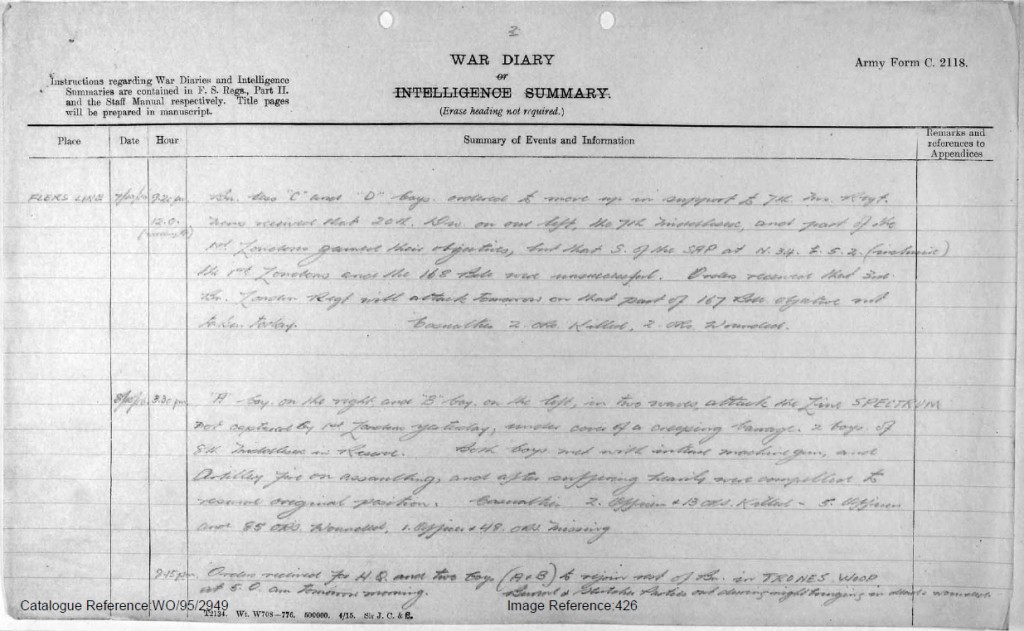 War Diary 7th - 8th October 1916