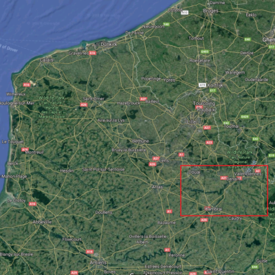 The bigger picture. Our focus is on the land between Cambrai and Valenciennes.